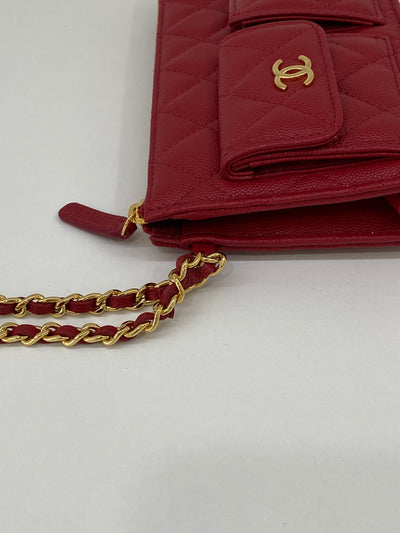 Chanel Pouch with chain - Red Caviar GHW