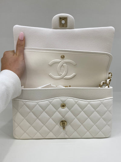 Chanel Classic Flap White Medium CGHW (Microchipped)