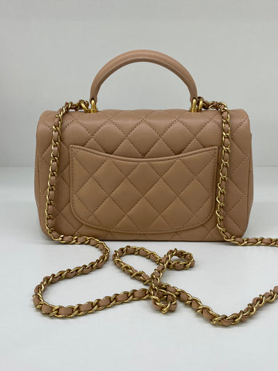 Chanel Mini Rectangular Top Handle Beige Flap Bag GHW