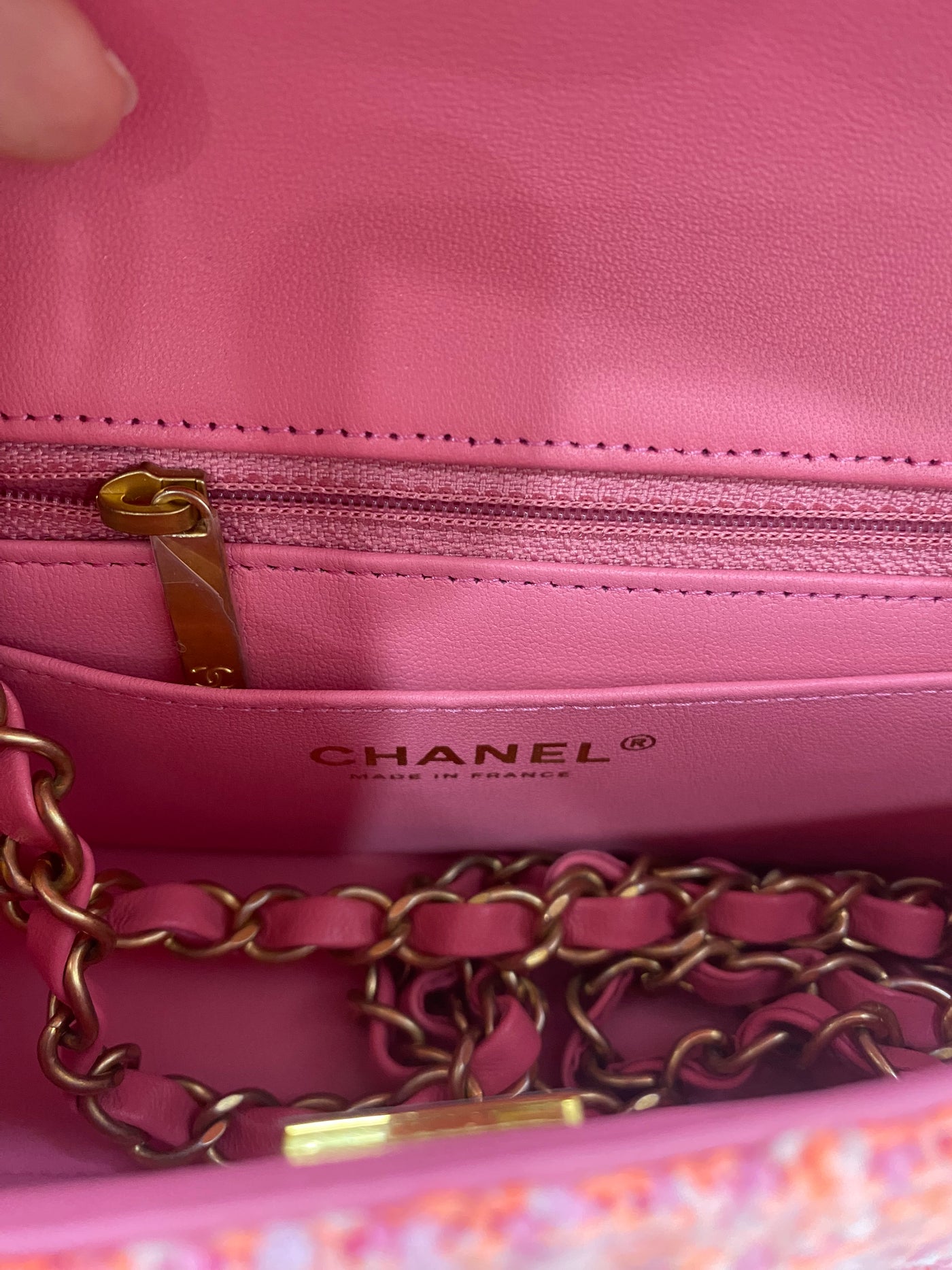 Chanel Mini Classic Flap Pink Tweed GHW (microchipped)