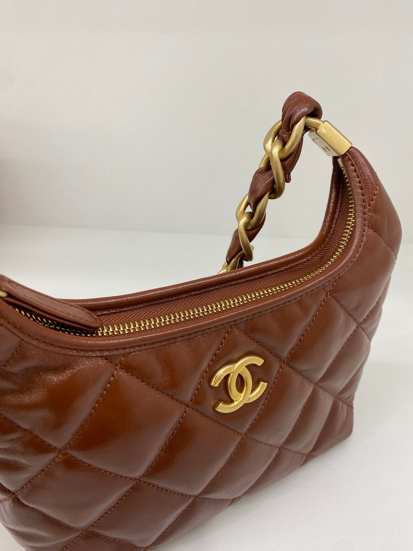 Chanel Mini Hobo Brown Shiny Calfskin GHW