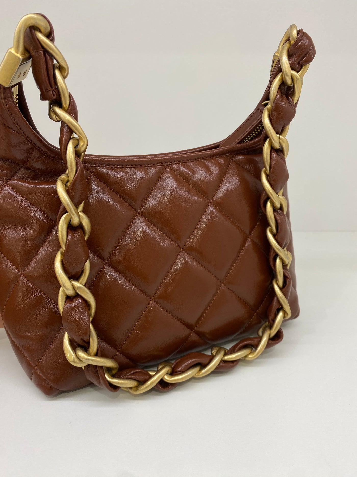 Chanel Mini Hobo Brown Shiny Calfskin GHW (microchipped)