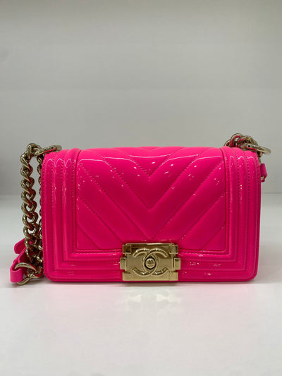 Chanel Boy Bag Small Chevron - Pink SHW