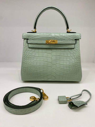 Hermes Kelly 25 Alligator Mississippiensis Retourne GHW Vert D'eau