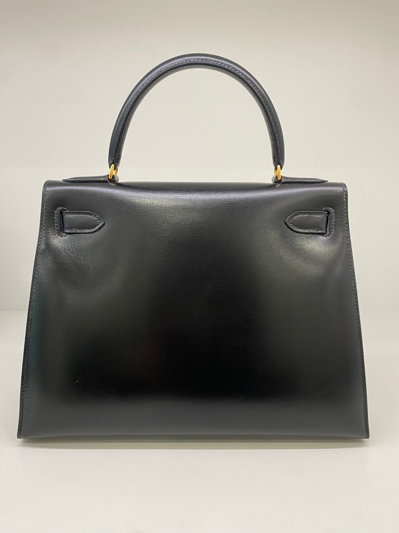 Hermes Kelly 28 Black Box Calf Sellier GHW Vintage