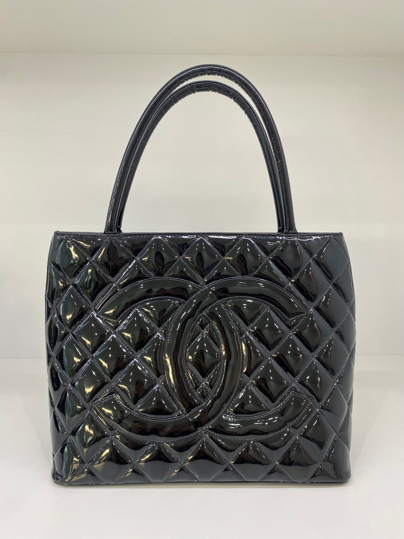 Chanel Medallion Patent Black Tote