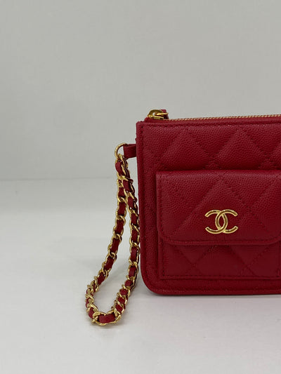 Chanel Pouch with chain - Red Caviar GHW