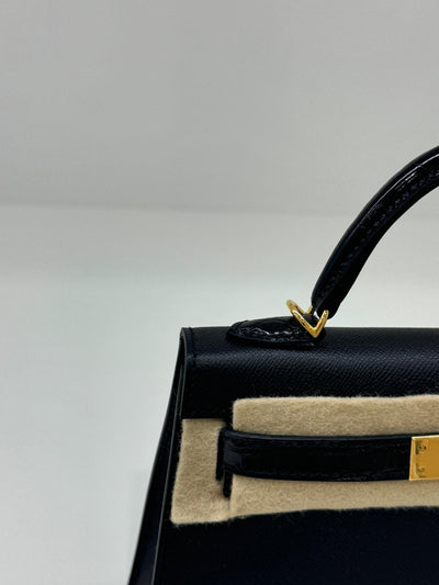 Hermes Mini Kelly 20 Black Touch with Alligator GHW