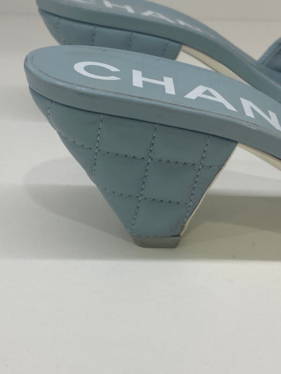 Chanel Light Blue Leather Mule 38C