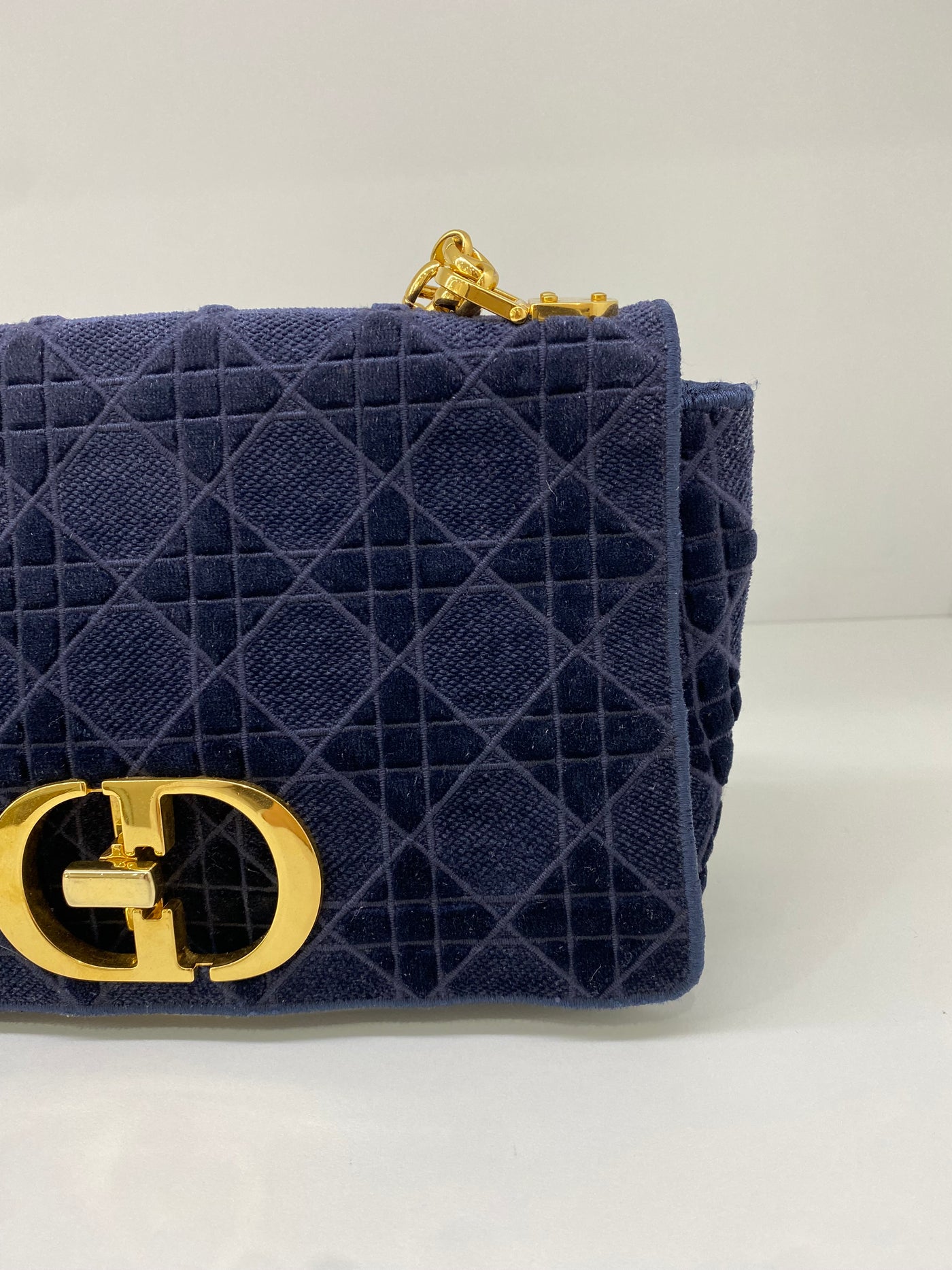 Christian Dior Caro Bag Medium Blue Velvet GHW