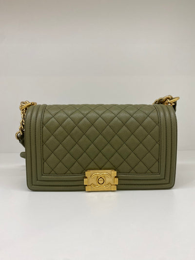 Chanel Boy Bag Olive Caviar Medium GHW