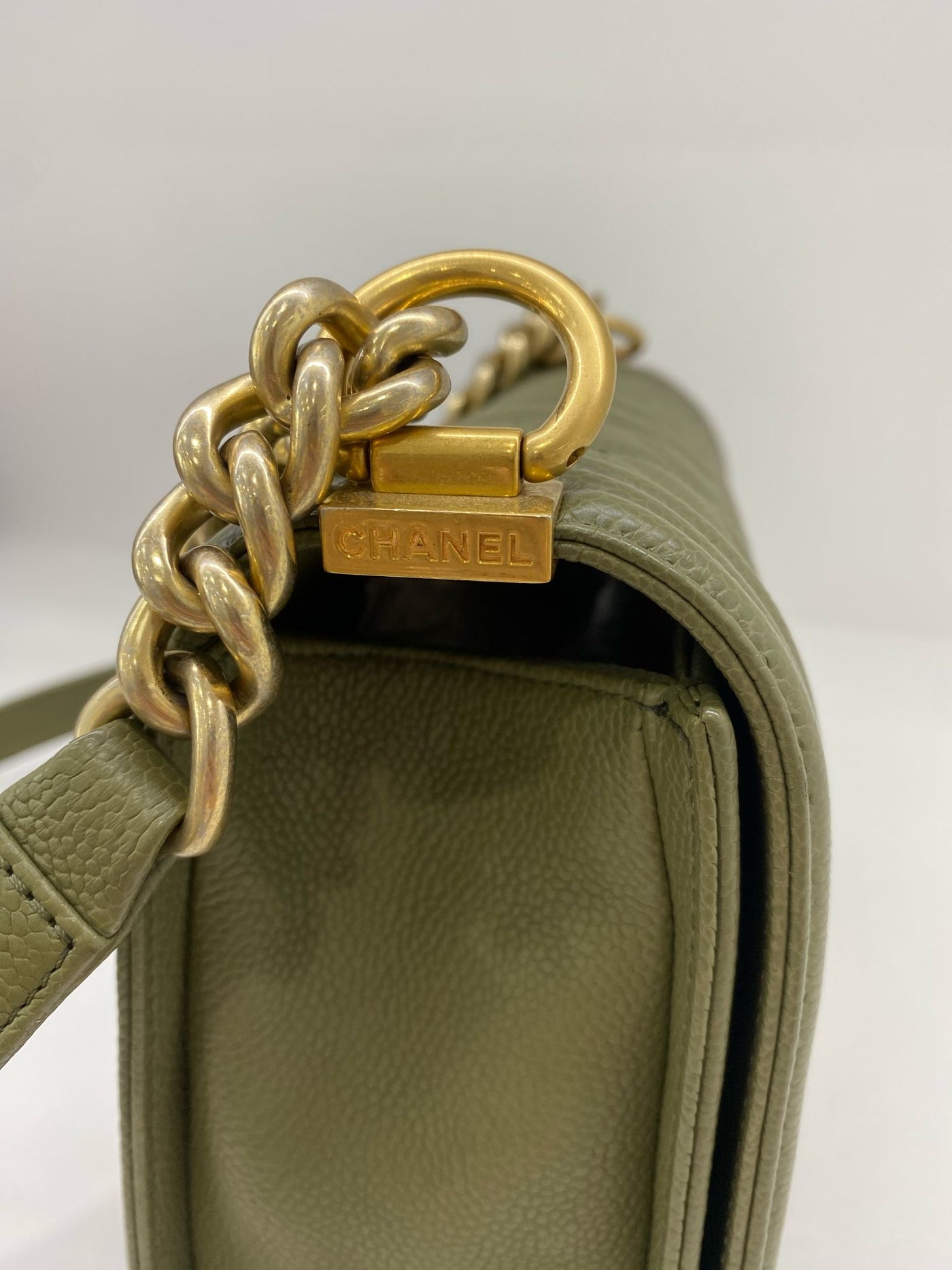 Chanel Boy Bag Olive Caviar Medium GHW