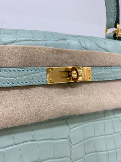 Hermes Kelly 25 Alligator Mississippiensis Retourne GHW Vert D'eau