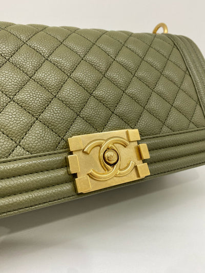 Chanel Boy Bag Olive Caviar Medium GHW