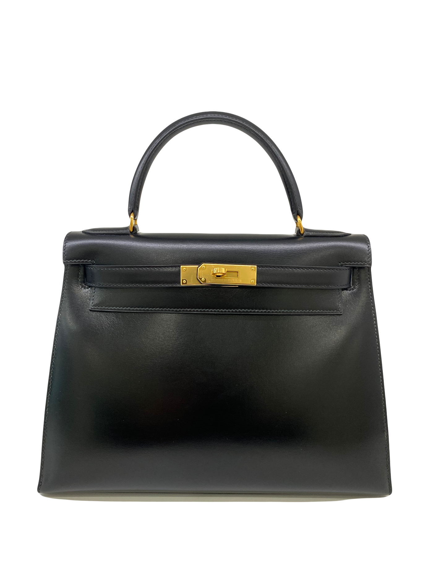 Hermes Kelly 28 Black Box Calf Sellier GHW Vintage