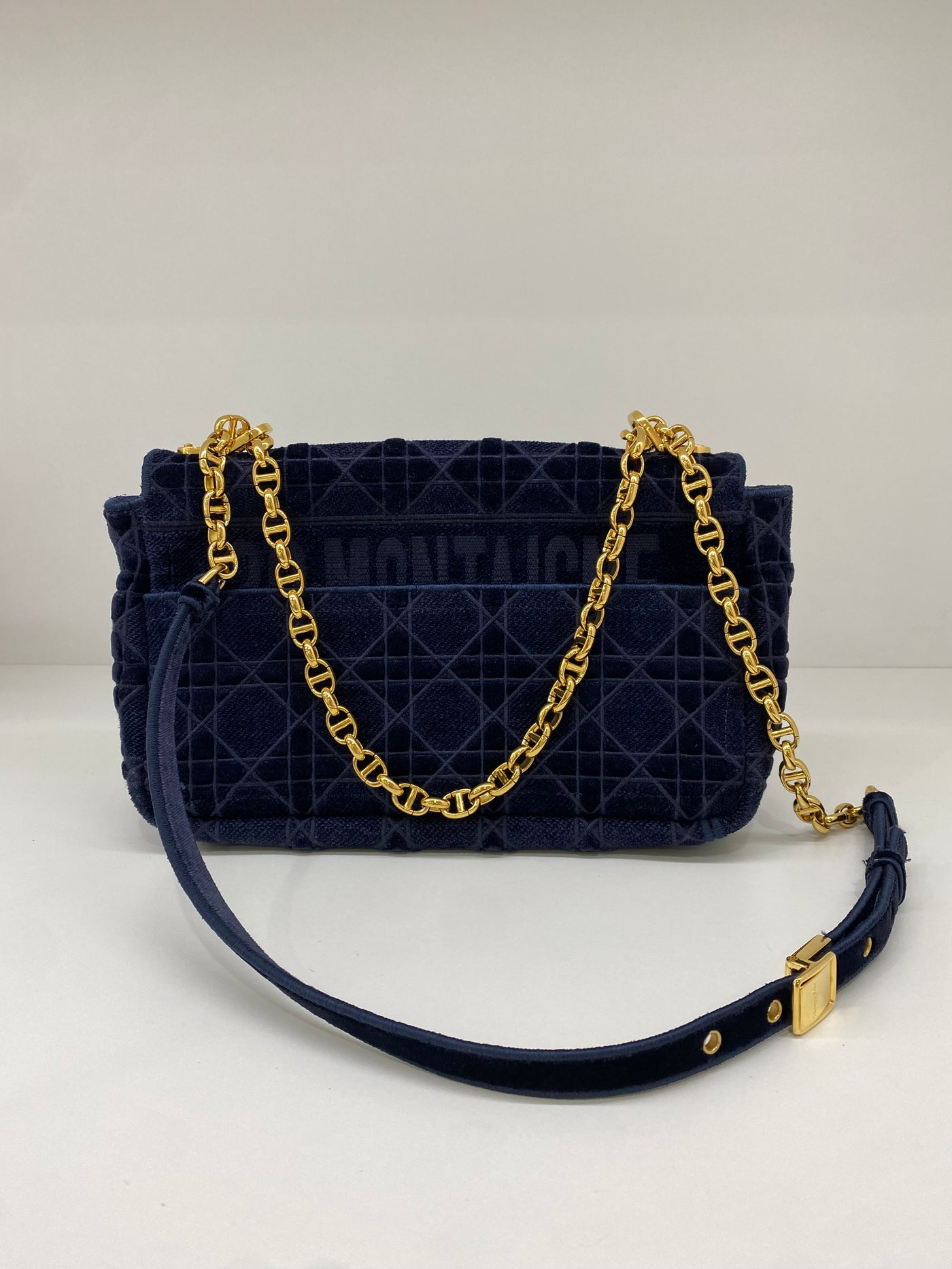 Christian Dior Caro Bag Medium Blue Velvet GHW