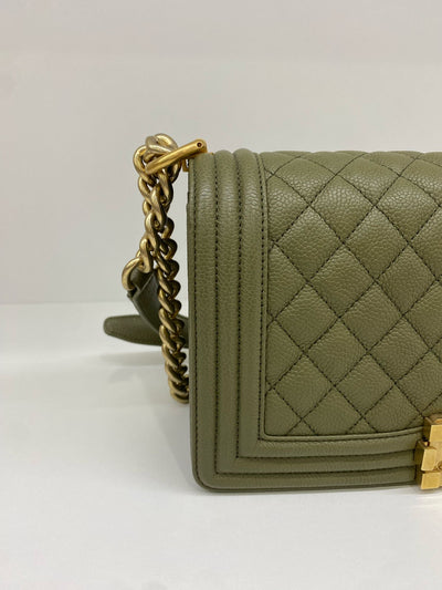 Chanel Boy Bag Olive Caviar Medium GHW