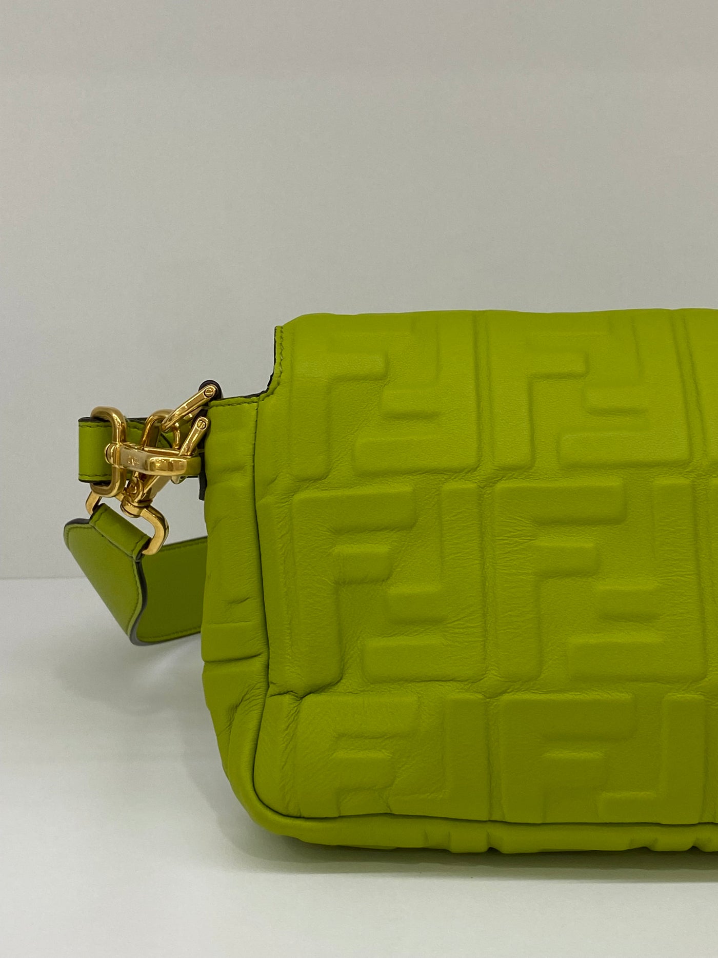 Fendi Baguette Leather Monogram Green GHW