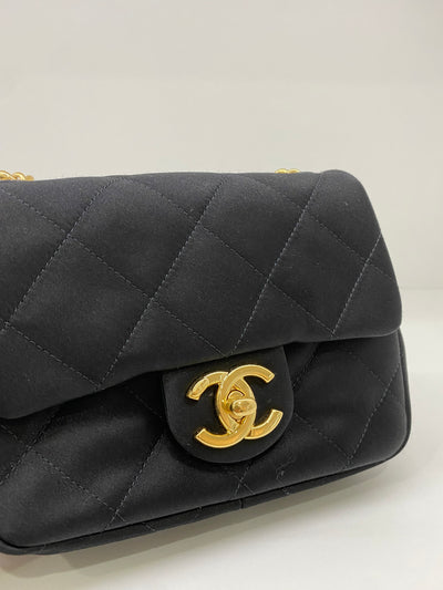 Chanel Classic Flap Square Mini Black Satin GHW