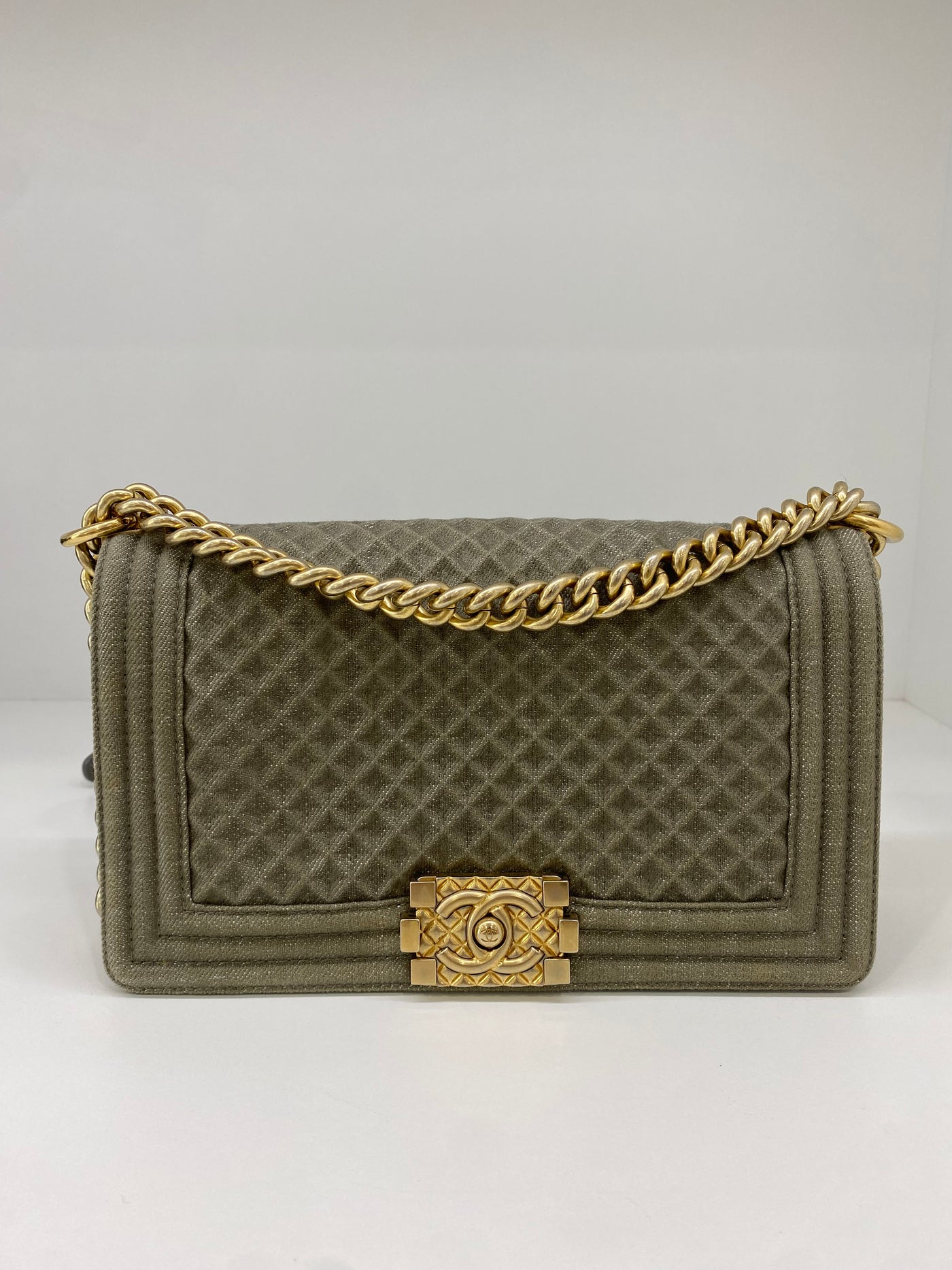 Chanel Denim Boy Bag Olive GHW Medium