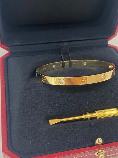 Cartier Love Bangle Yellow Gold 4 Diamonds Size 18