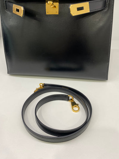 Hermes Kelly 28 Black Box Calf Sellier GHW Vintage