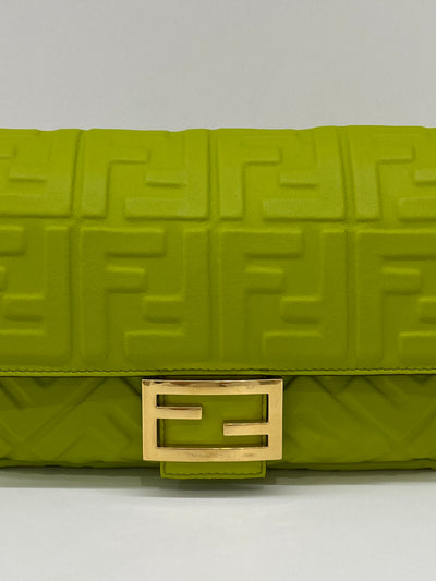 Fendi Baguette Leather Monogram Green GHW