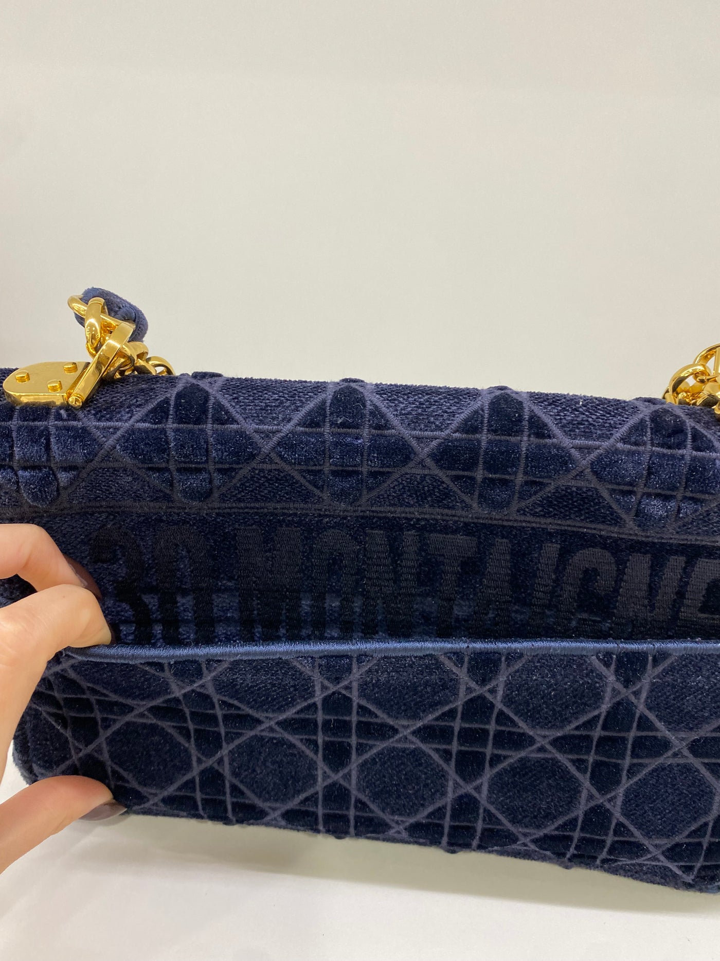 Christian Dior Caro Bag Medium Blue Velvet GHW