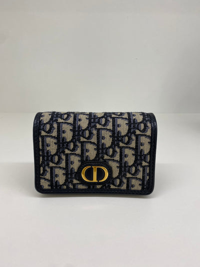 Dior Navy Blue Oblique Canvas Nano 30 Montaigne 2 in 1 Chain Pouch