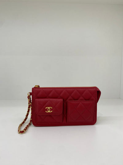 Chanel Pouch with chain - Red Caviar GHW