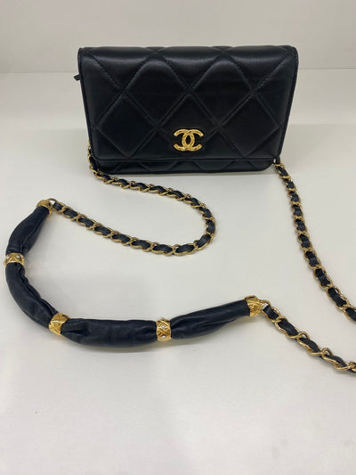 Chanel Black WOC Lambskin Strap Detail GHW