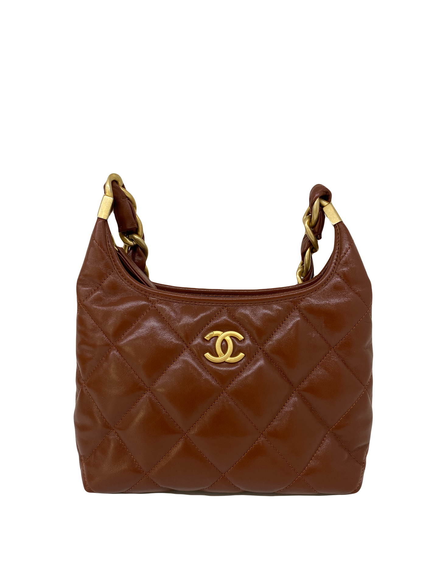 Chanel Mini Hobo Brown Shiny Calfskin GHW (microchipped)