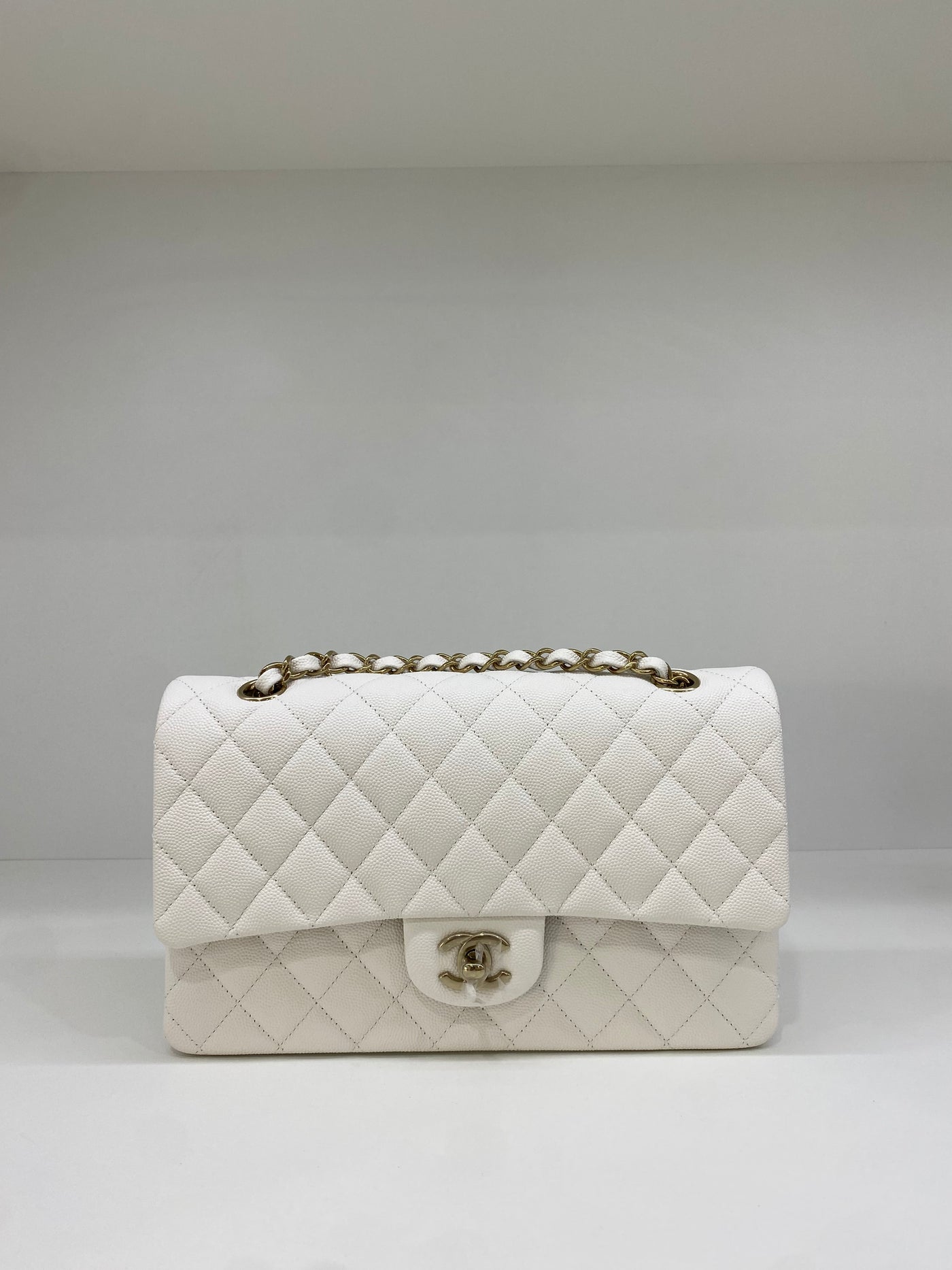 Chanel Classic Flap White Medium CGHW (Microchipped)