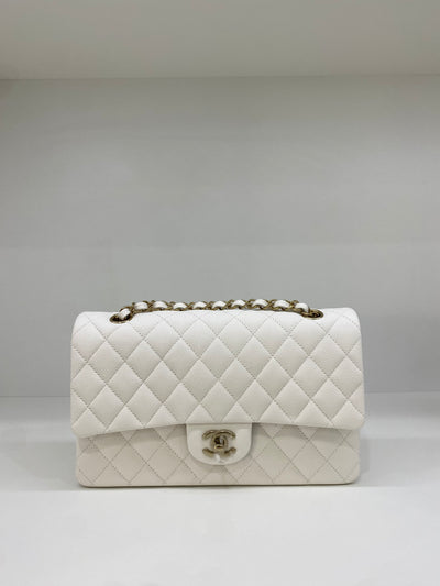 Chanel Classic Flap White Medium CGHW (Microchipped)