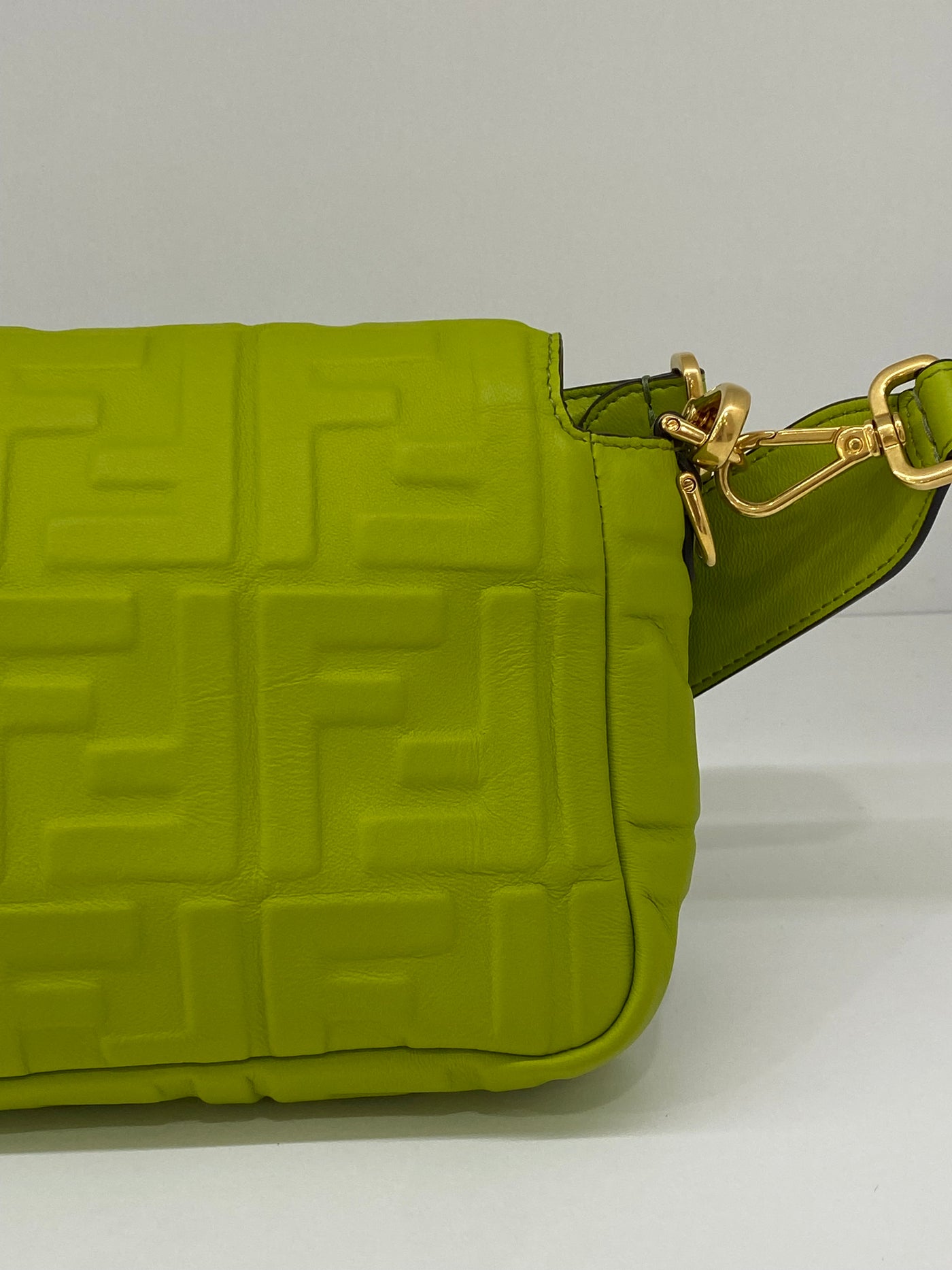 Fendi Baguette Leather Monogram Green GHW