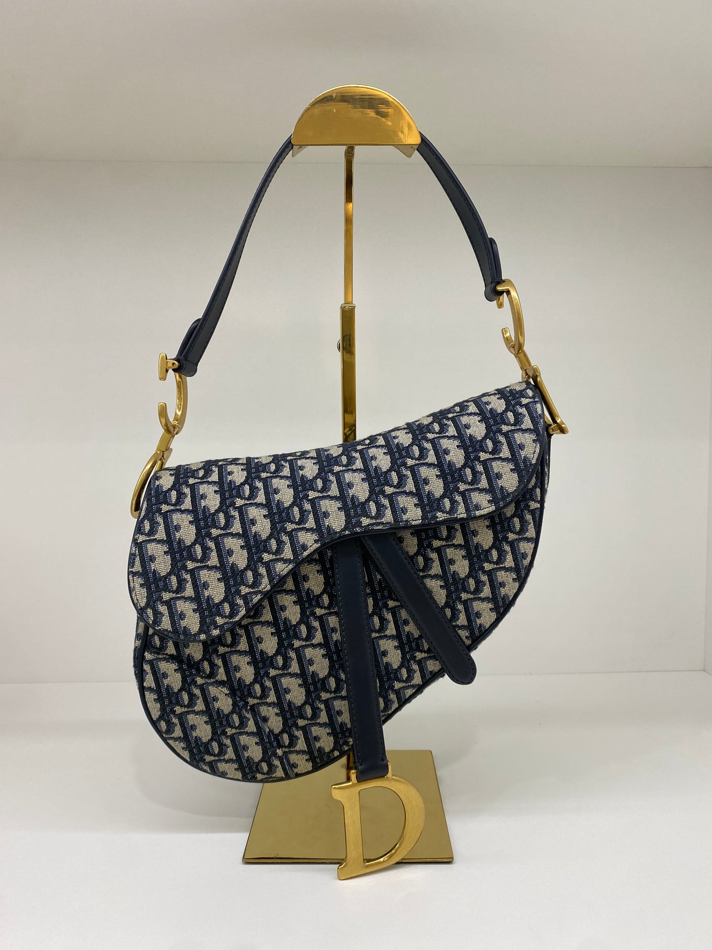 Christian Dior Saddle Navy Oblique GHW