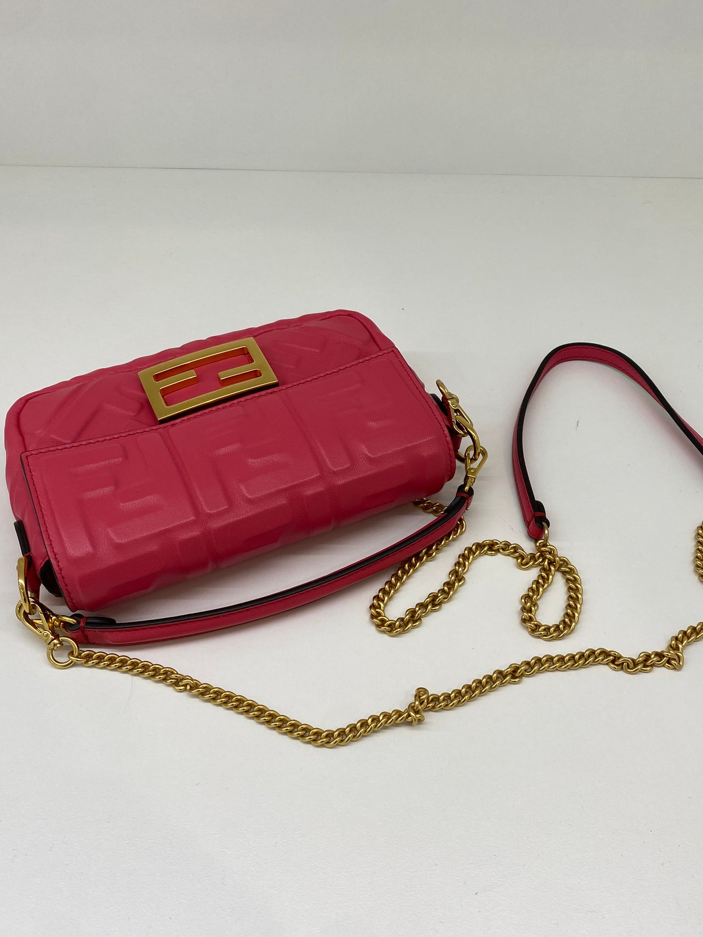 Fendi Baguette Leather Monogram Pink GHW