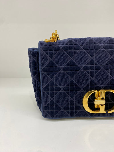 Christian Dior Caro Bag Medium Blue Velvet GHW