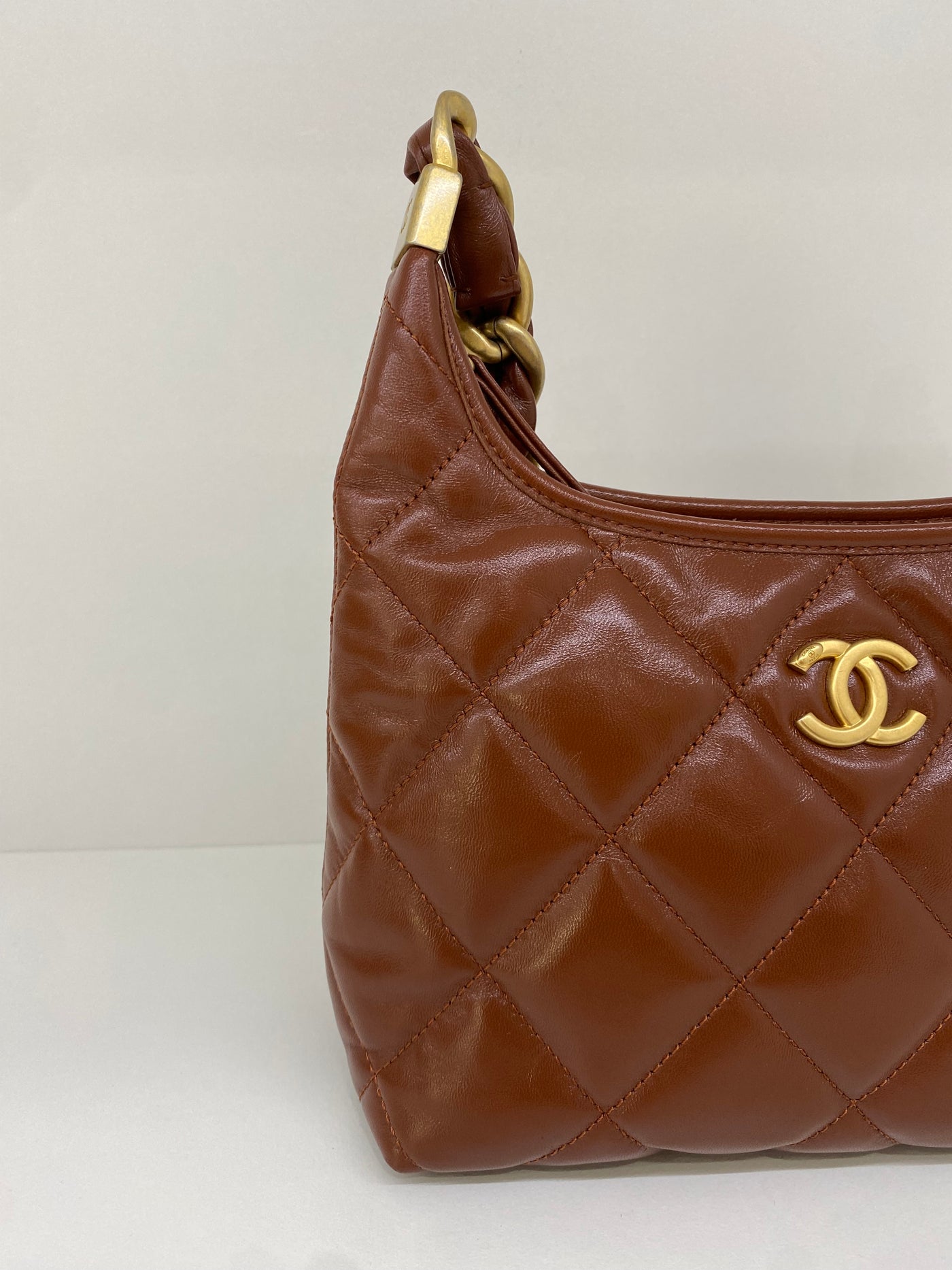 Chanel Mini Hobo Brown Shiny Calfskin GHW