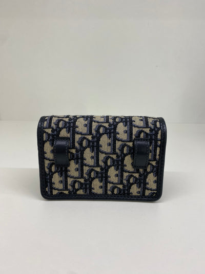 Dior Navy Blue Oblique Canvas Nano 30 Montaigne 2 in 1 Chain Pouch