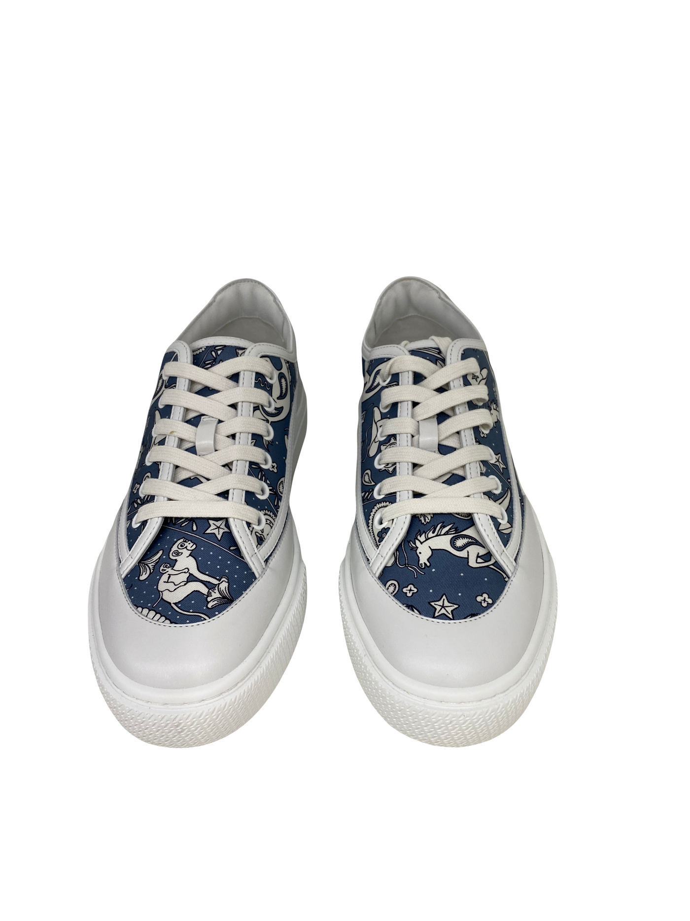 Hermes Sneakers Silk White/Blue Size 40