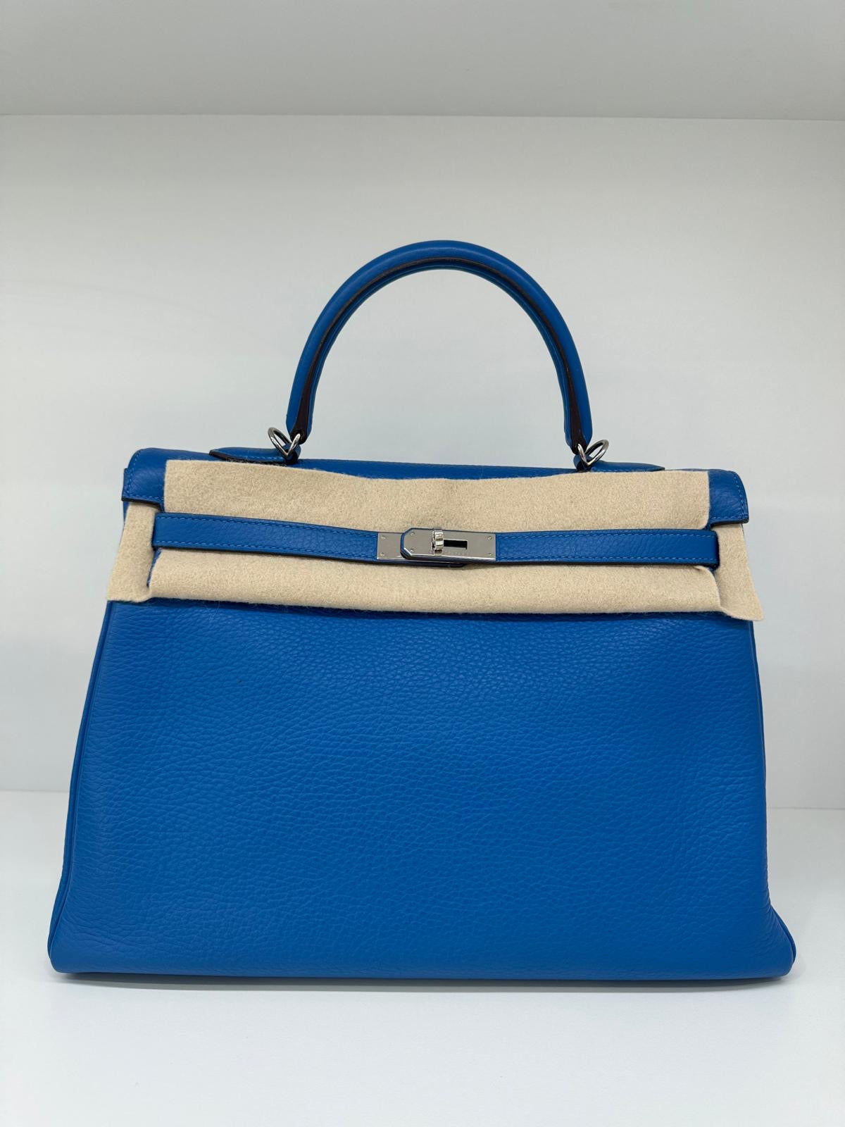 Hermes Kelly 35 Blue Mykonos PHW