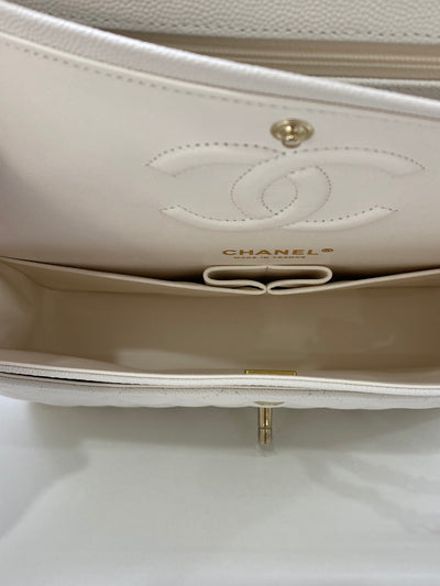 Chanel Classic Flap White Medium CGHW (Microchipped)