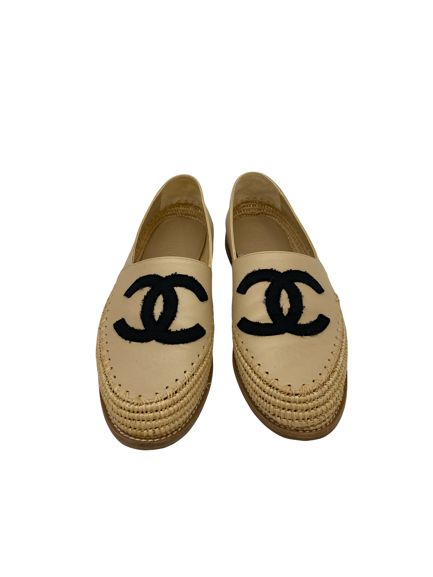 Chanel Nude Espadrilles Raffia Detail Size 39