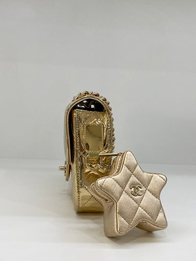 Chanel Mirror Mini Classic Flap with Star Coin Purse - Gold (microchipped)