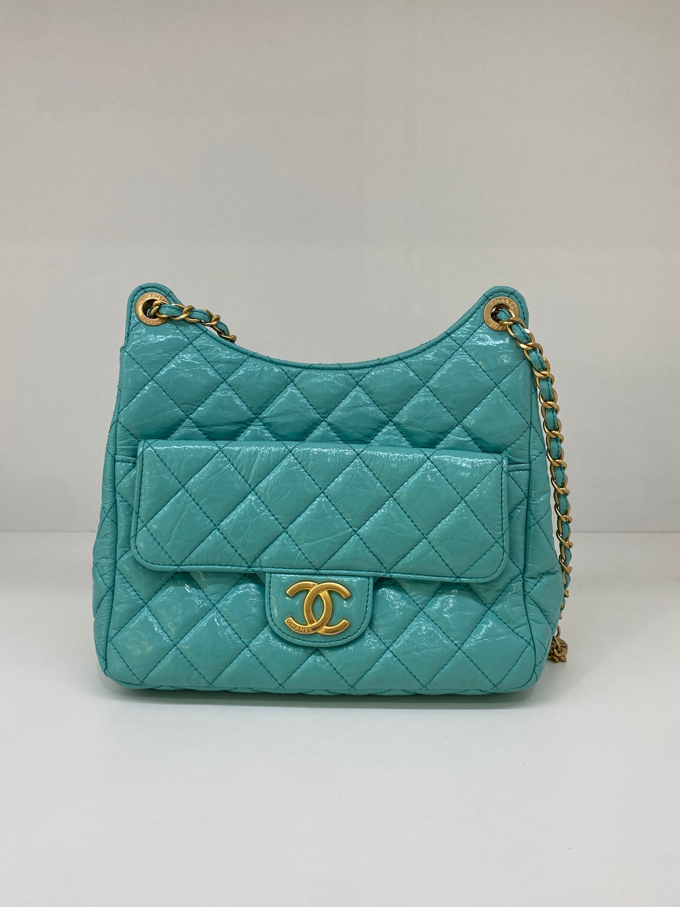 Chanel Hobo Chain Shoulder Bag Blue GHW