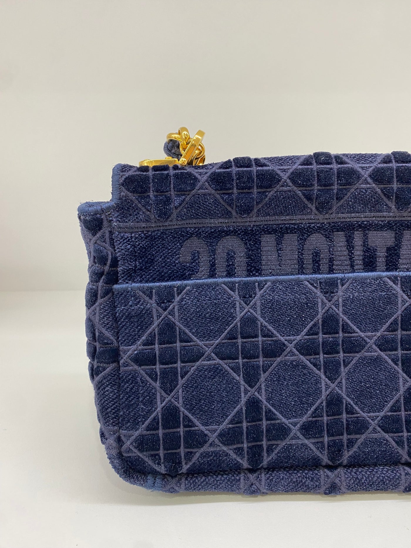 Christian Dior Caro Bag Medium Blue Velvet GHW