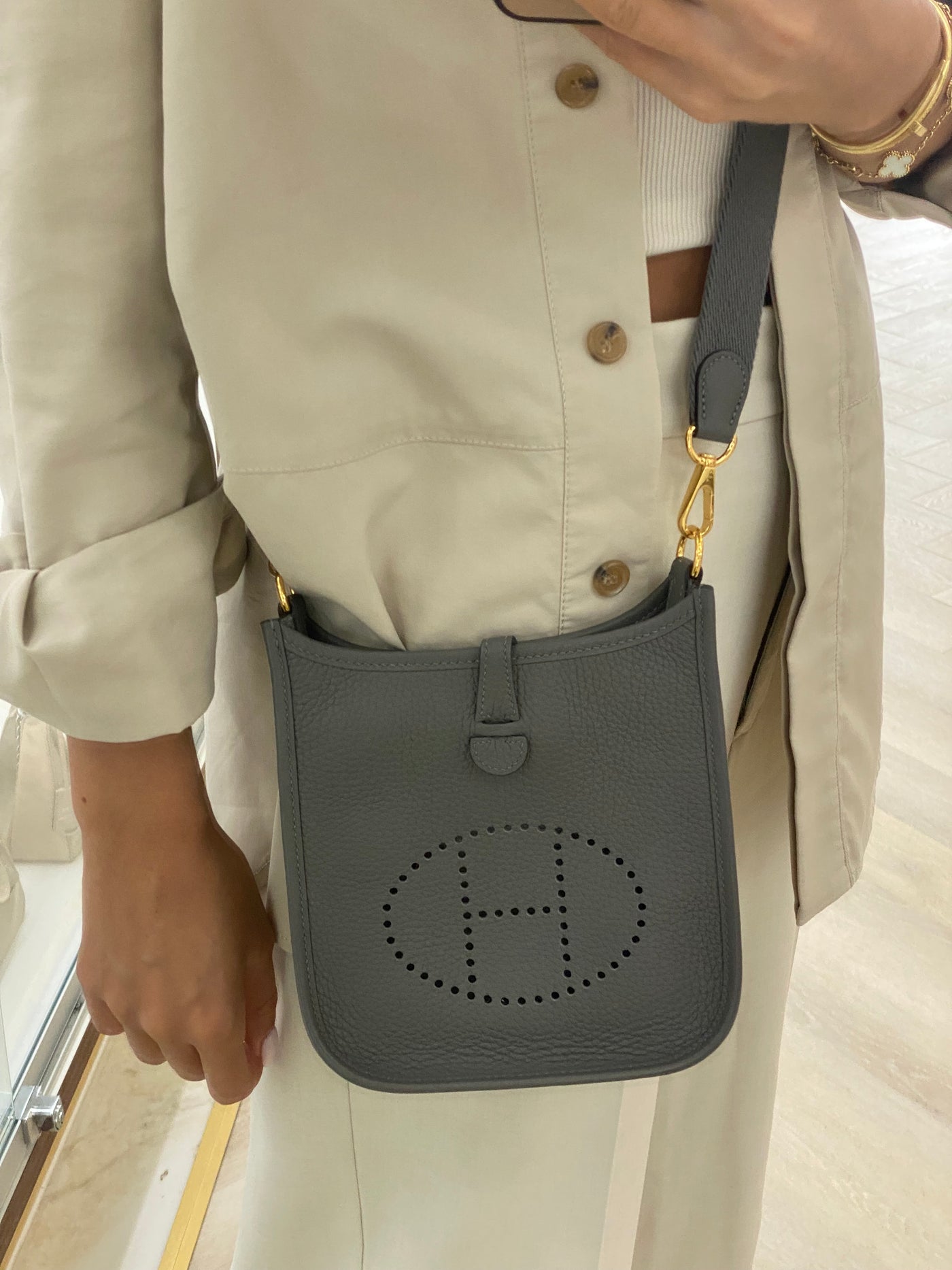 Hermes Mini Evelyn Gris Meyer GHW