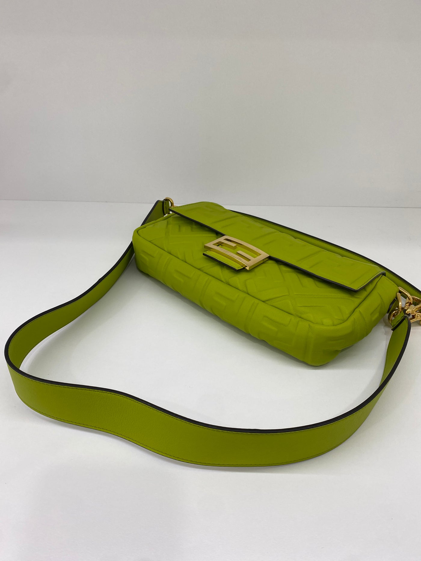 Fendi Baguette Leather Monogram Green GHW