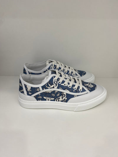 Hermes Sneakers Silk White/Blue Size 40